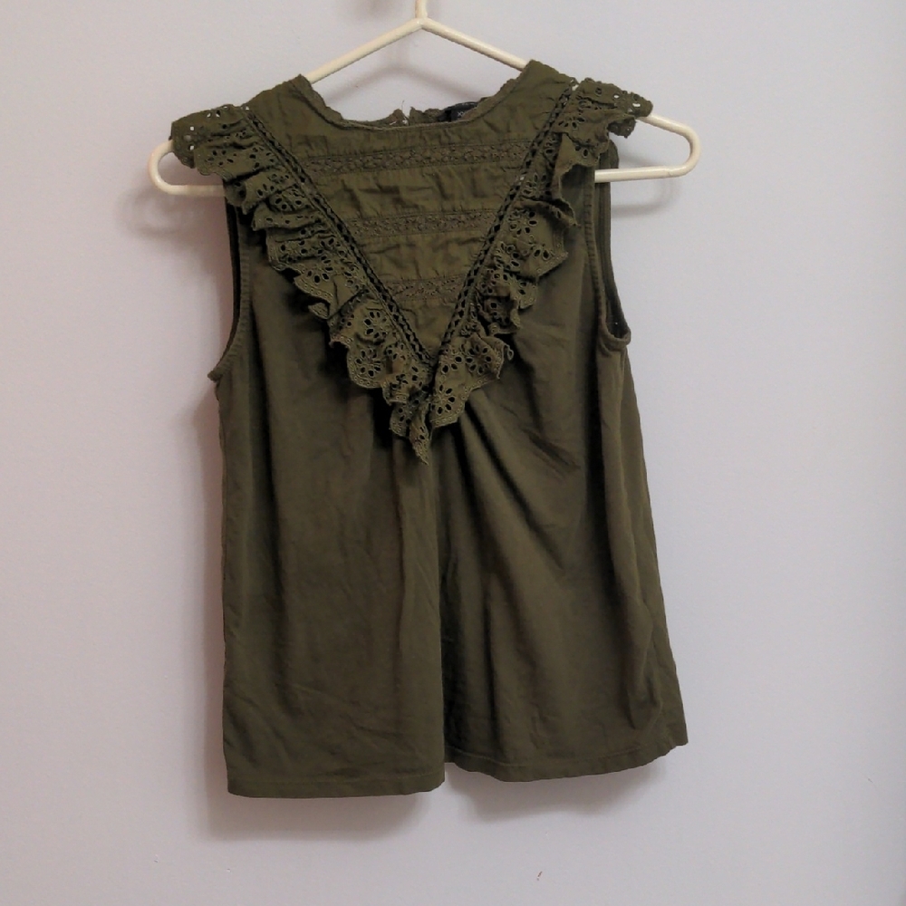 Olive Green Sleeveless Top with Lace Detail